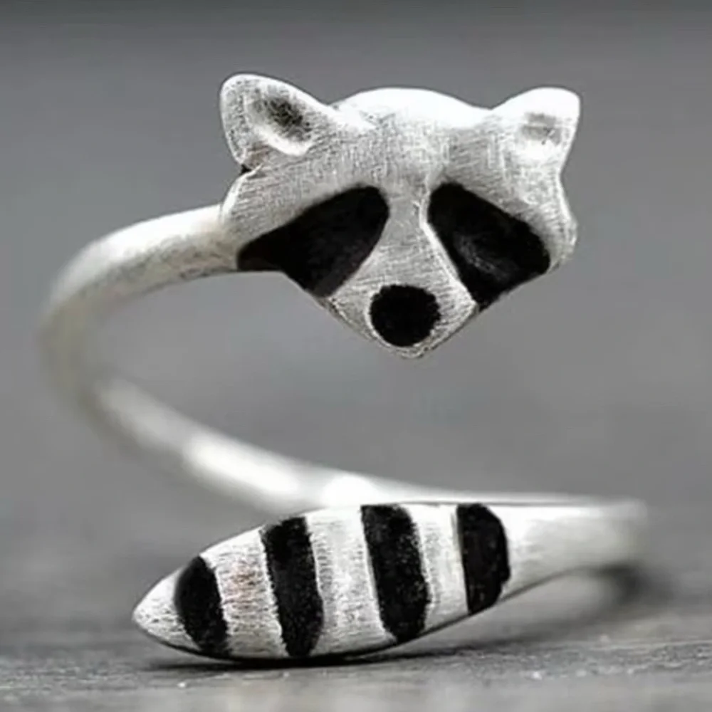 Chrome Silver Tone Raccoon Ring One Size Adjustable